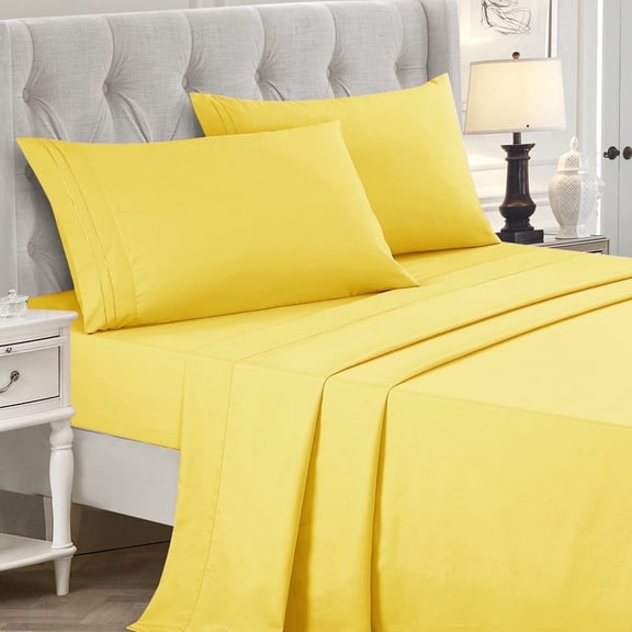 JCrown Premium Hotel Style Bed Sheets (Yellow, Queen)