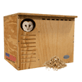 thumbnail image 1 of JCs Wildlife Barn Owl Nesting Box Large House Crafted in USA - Exterior Grade Treated Plywood - Mounting Hardware and Pine Shavings Included - Dedicated Clean Out Door for Easy Cleaning, 1 of 8