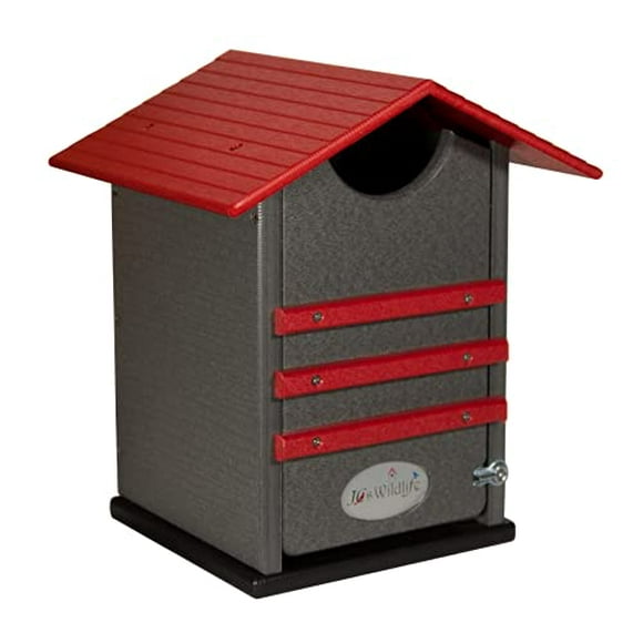 JCs Wildlife Cardinal Red and Gray Ultimate Poly Screech Owl Nesting Box - Great for Saw-Whet Owls and Kestrels Too - Clean Out Door Makes Cleaning Easy