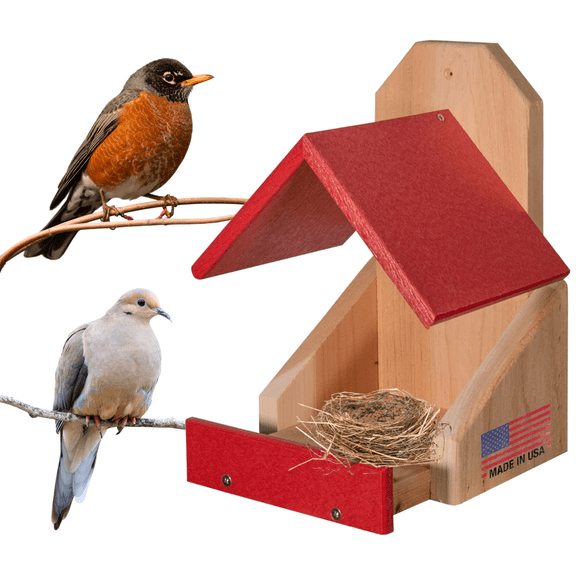 JCs Wildlife Cedar Robin Roost Birdhouse with Recycled Poly Lumber Roof (Red)