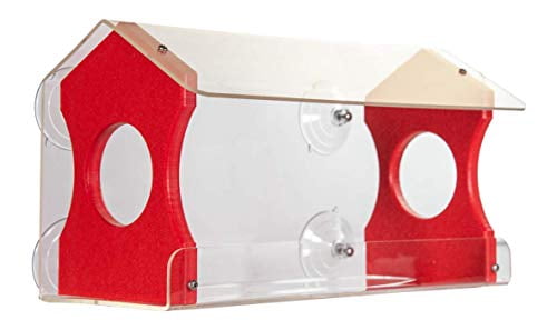 JCs Wildlife Diner 13 Window Bird Feeder with Suction Cups - Holds 4 Cups of Bird Seed (Red)
