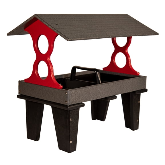 JCs Wildlife Ground Fly Thru Bird Feeder (Large, Gray and Cardinal Red)