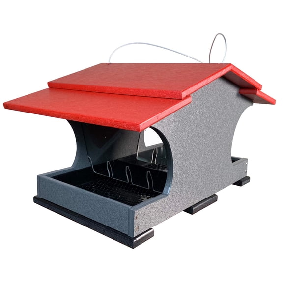 JCs Wildlife Large Poly Hopper Bird Feeder (Cardinal Red/Gray)