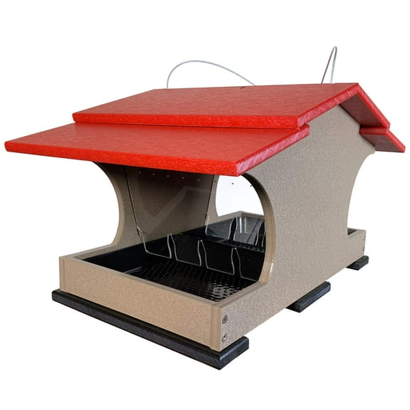 JCs Wildlife Large Poly Hopper Bird Feeder (Cardinal Red/Tan)