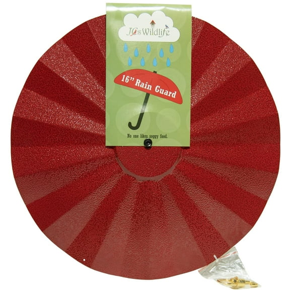 JCs Wildlife Metal Bird Feeder Rain Guard - Perfect for Bird Seed Cylinders - Protects Against Water and Overhead Messes - Weather Guard, Rain Dome Cover, Easy to Clean (16 Inches, Red)