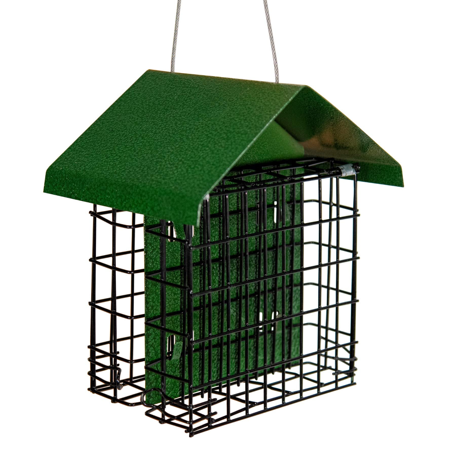 Green Metal Double Suet Cage Bird Feeder with Hammered Roof
