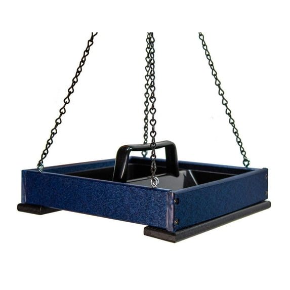 JCs Wildlife Poly Lumber Hanging Tray Platform Bird Feeder with Removable Seed Tray - Backyard Open Platform Cardinal Feeder (Blue, Medium)