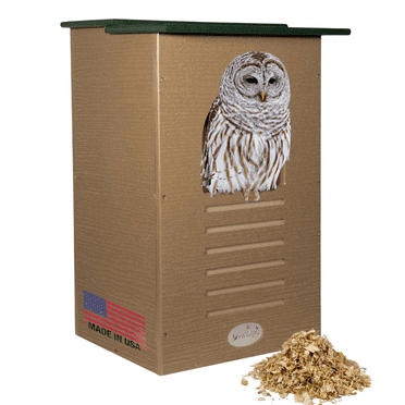 JCs Wildlife Recycled Poly Lumber Barred Owl Nesting Box - Mounting Hardware and Pine Shavings Included - Dedicated Clean Out Door - Made in the USA