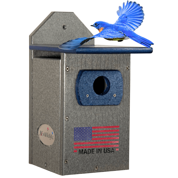 JCs Wildlife Recycled Poly Lumber Standard Bluebird Bird House (Blue and Gray)