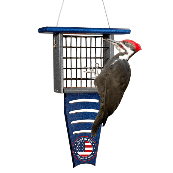 JCs Wildlife Recycled Suet Feeder Tail Prop Bird Feeder (Blue/Gray, Single)