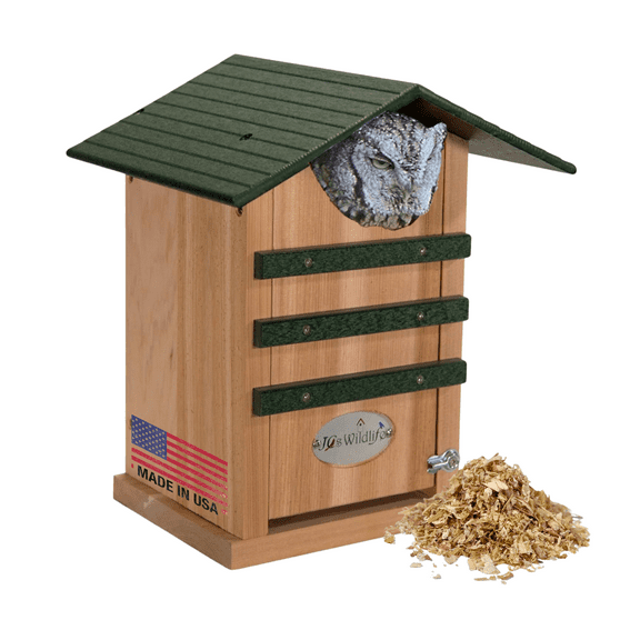 JCs Wildlife Screech Owl or Saw-Whet Owl House Cedar Nesting Box with Poly Lumber Roof