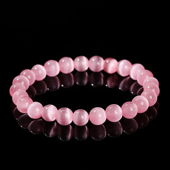 JD Natural Stone Dark Pink Cat Eyes Stone Strand Bracelet Women Simple Jewelry Gifts Round Bead Elastic Rope Bracelet For Girls