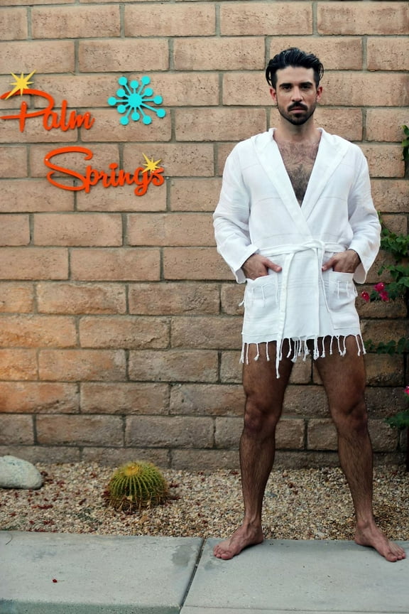 JD Palm Springs Brandon Men's Short Version Turkish Hoodie Robe 100% Cotton - Perfect Companion for Spa, Pool and Lounging at Home and Beach