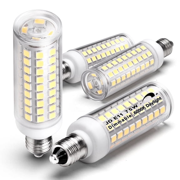 JDE11 Led Bulbs 75W Equivalent Dimmable,T3 T4 Mini Base, 6000K Daylight White 7W E11 for Chandeliers, 4Pcs