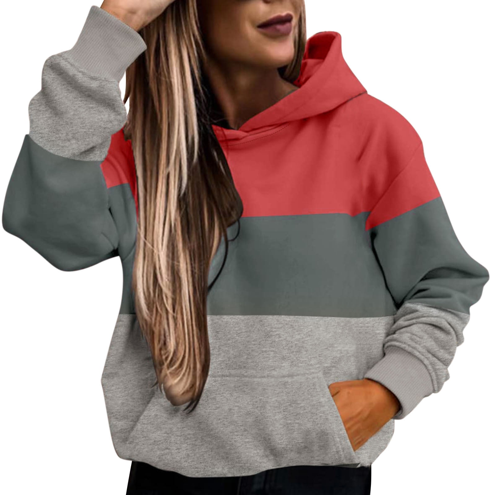 JDEFEG 100 Percent Polyester Hoodie Womens Casual Hoodies Long Sleeve Solid Lightweight Pullover Tops Loose Sweatshirt with Pocket Ladies Regular Sweatshirts Polyester Spandex Hot Pink S Walmart