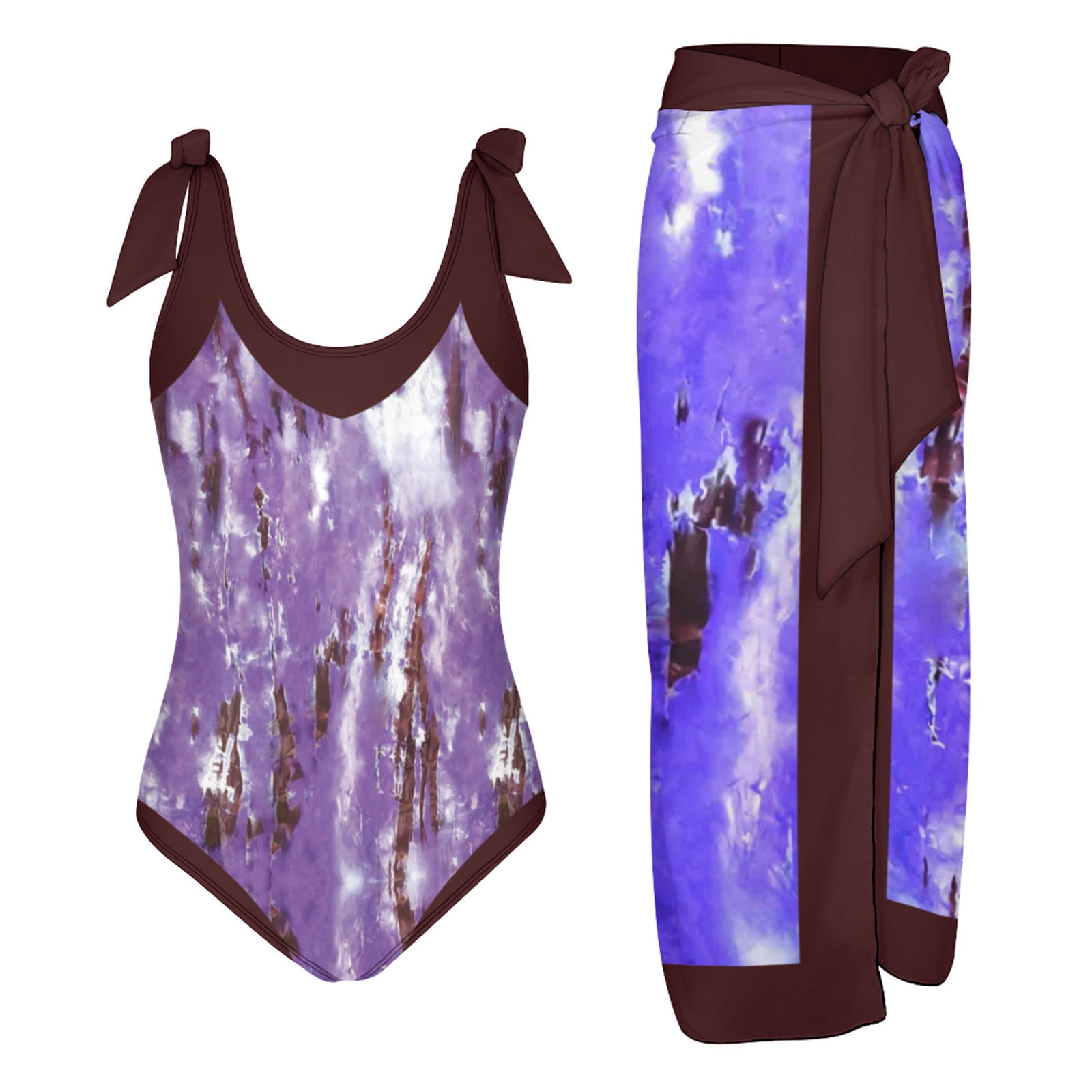 JDEFEG 2 Pcs Plus Size Womens Swimsuits Bodysuits Vintage Colorblock