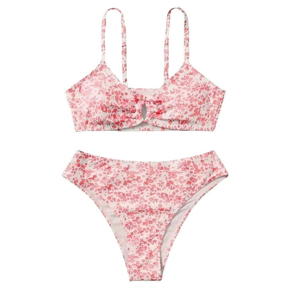 JDEFEG 2Pcs Toddler Girl Swimsuit Rash Guard Sets with Bikini Bottoms Swimwear Sport Floral Prints High Waist Bikini Set Swimwear Bathing Suit Red Size 14