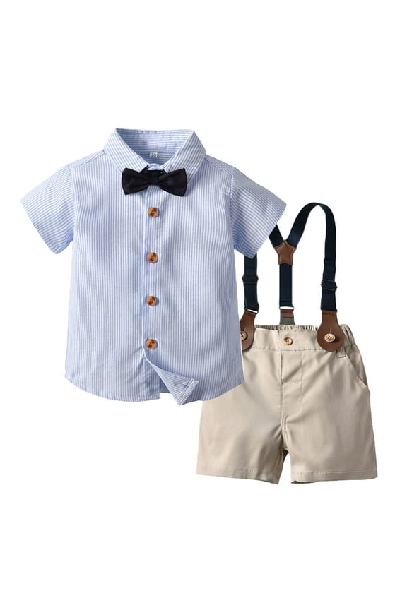 4T Designer Clothes Toddler Boys Short Sleeve Striped Prints T Shirt Tops Suspenders Shorts Child Kids Gentleman Outfits Apparel Shirt Blue 110