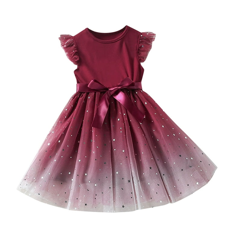 JDEFEG 5 Year Clothes Kids Toddler Children Baby Girls Bowknot Ruffle Short  Sleeve Tulle Birthday Dresses Patchwork Party Dress Princess Dress Outfits