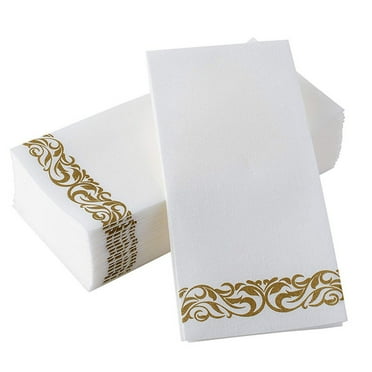 JDEFEG 50 Pcs Disposable Napkin Dining Room Guest Towels Soft Absorbent Linen Feel Paper Hand Towels Decorative Bathroom Hand Napkins for Kitchen Parties Weddings Dinners Gold