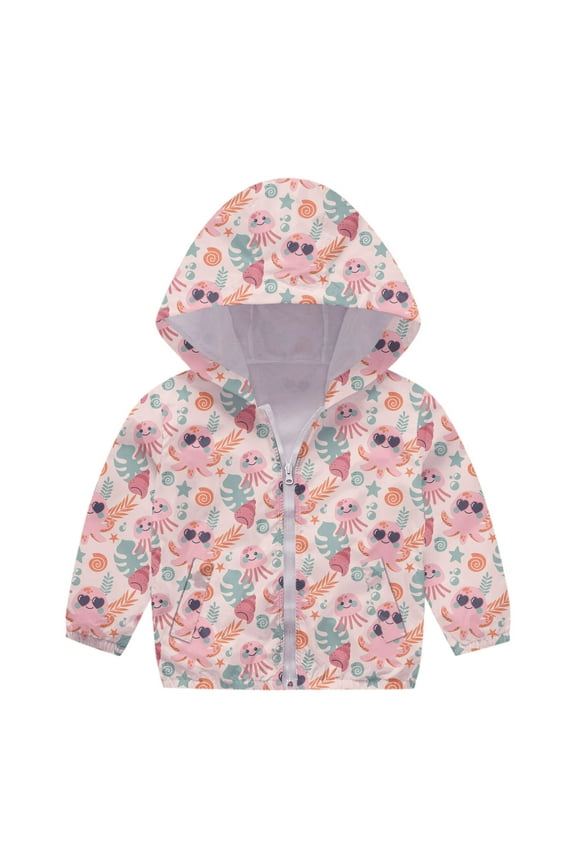 5T Winter Jackets Coat Zipper Autumn Boys Print Baby Windproof Girls Toddler Jacket Hooded Kids Boys Coat&Jacket Baby Boy Coats Polyester Blend Pink 90