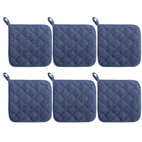 JDEFEG 6Pcs Cotton Quilted Oven Set Pot Holders Heat Multipurpose 7X7 Hot Pads with Hanging Loop Durable Machine Washable Oven for Daily Kitchen Baking and Cooking Navy