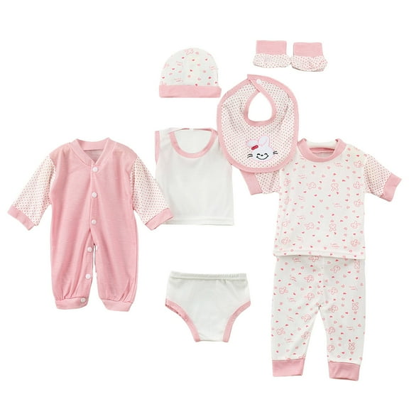 JDEFEG 8PCS Preemie Baby Girl Clothes Set  Bib Sock Set Tops Hat Pants Girl Baby 8Pcs Outfits Boy shoes Romper Girls Outfits&Set Preemie Twin Girls Baby Clothes Cotton Blend Pink1 One Size