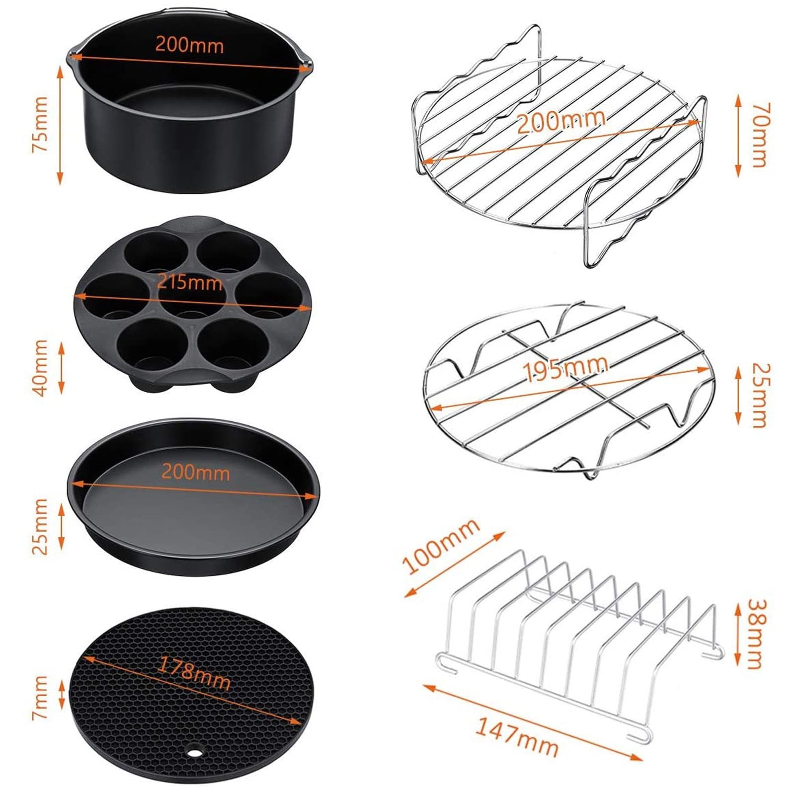 JDEFEG Air Fryer Trays for Full Size Oven Inch Grill Accessories Tool Fit  for Air Fryer Cooking Philps Kitchen 7 8Pcs Pot Air Fryers & Accessories As  Shown 