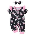 thumbnail image 1 of JDEFEG Baby Clothes Girl Romper Toddler Girl Cow Print Cotton Pant Sets Baby Girl Romper Spring Summer Outfit Short Sleeve Spliced Jumpsuit Headband Outfits Black 0-3 Months, 1 of 8