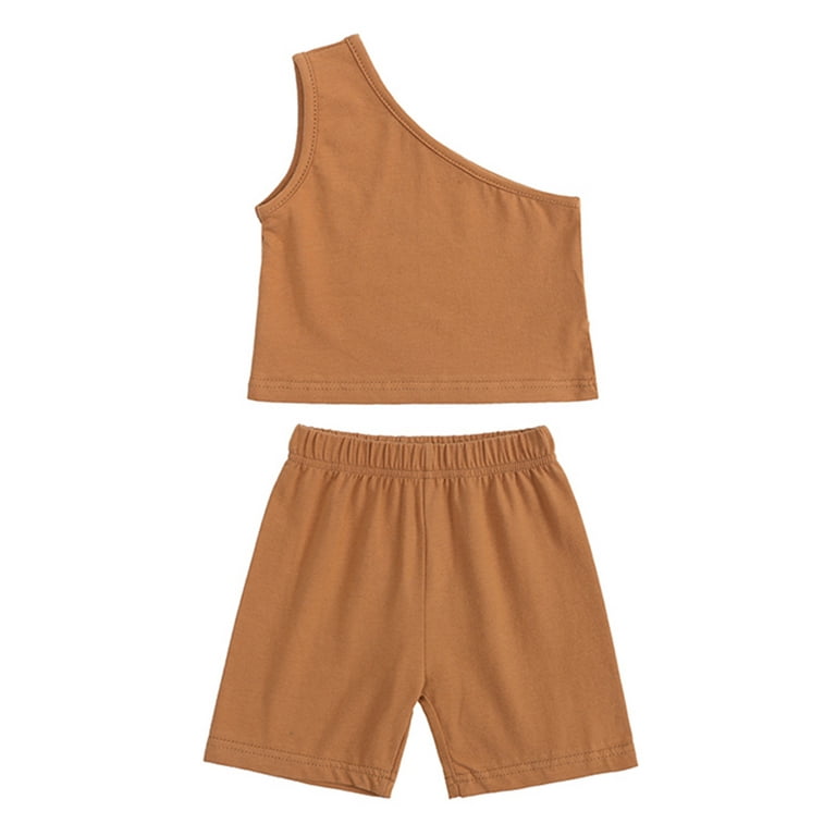 JDEFEG Baby Girl Clothes 6-9 Months Toddler Girls Summer Set Solid Tops  Shorts Trousers Set Casual Clothes Outfits 4Y Baby Girl Bundle Clothes  Polyester,Spandex Brown 80 