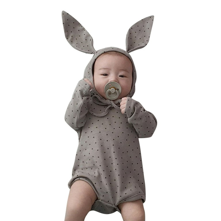 JDEFEG Baby Organic Clothes Boy Baby Boys Girls Long Sleeve Print Romper  with Cute Rabbit Hat Outfit Set Clothes 2Pcs Christmas Wear Boys Cotton  Grey 66 
