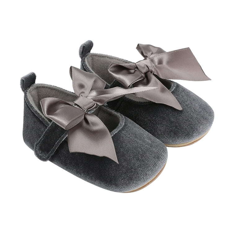 JDEFEG Baby Shoes 12-18 Months Toddler Kids Girls Soild Colour Bowknot  Princress Shoes Soft Sole The Floor Barefoot Non Slip First Walkers  Prewalker Shoes 5T Kids Shoes Cotton Grey 13 