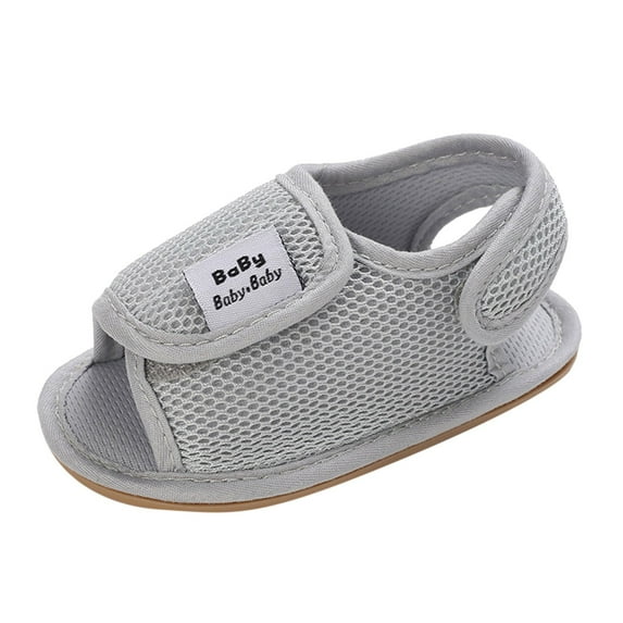 JDEFEG Baby Walking Shoes Soft Sole Non Slip Summer Toddler Shoes Boys Girls Sandals Flat Mesh Breathable Comfortable Back Strap Hook Loop Sandals Grey Size 6