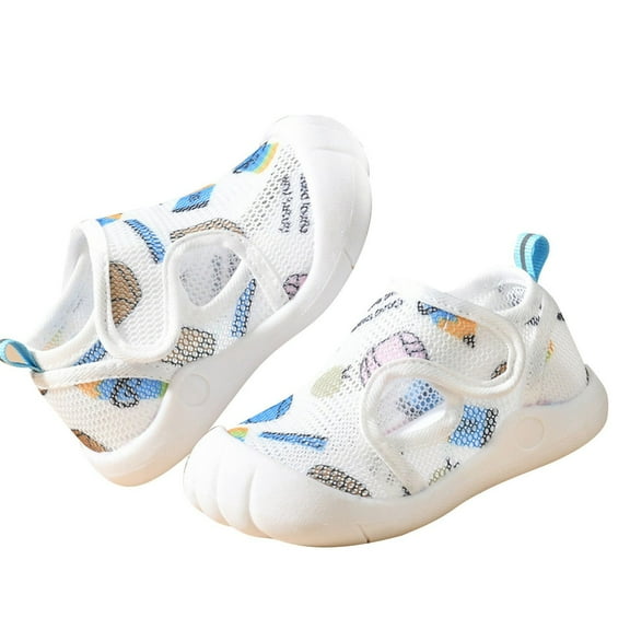 JDEFEG Baby Walking Shoes Summer Outdoor First Walk Toddler Girls Boys Shoes Sandals Flat Bottom Non Slip Half Open Toe Slip Breathable Soft Shoes Blue Size 6