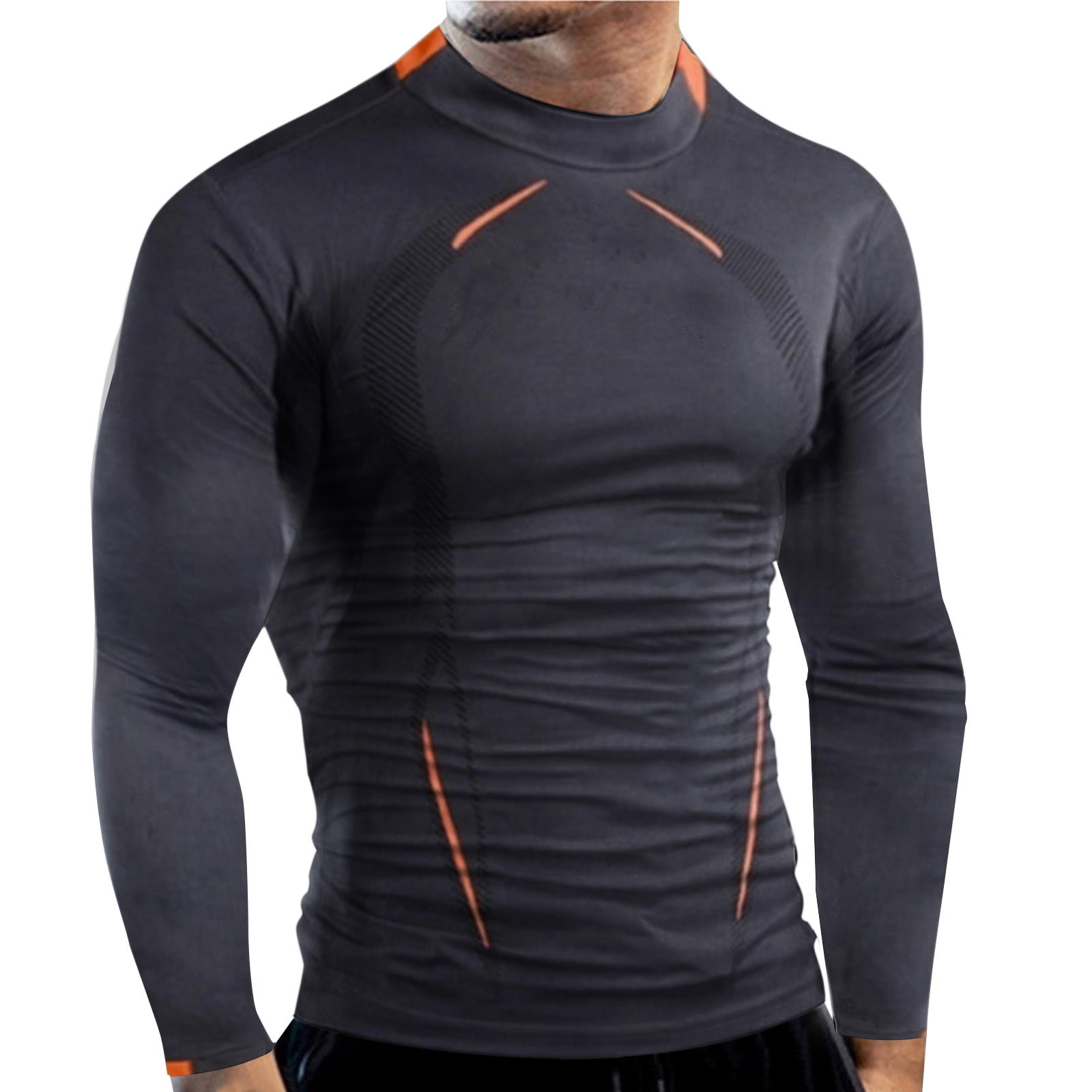 JDEFEG Body T Shirt Male Autumn and Winter High Elasticity Breathable  Sports Tight Long Sleeve Pattern Print Quick Fitness Top Compression V Neck  T