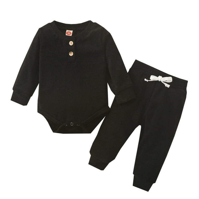 JDEFEG Boy Clothes Size 8 Baby Girls Boys Winter Long Sleeve Solid Shirt  Tops Pants 2Pcs Outfits Toddler Clothes Set 9 12 Month Girl Summer Cotton  Blend Black 100 