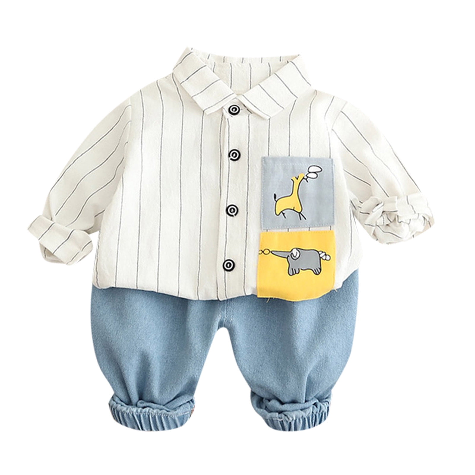 JDEFEG Boys Size 8 Clothes Toddler Kids Child Baby Boys Long Sleeve Cute  Cartoon Animals Striped Shirt Tops Solid Jeans Pant Outfits Set 2Pcs Clothes  Outfits Babies 12 Months Blue 110 - Walmart.com