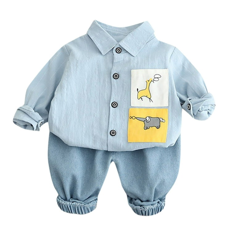 JDEFEG Boys Size 8 Clothes Toddler Kids Child Baby Boys Long Sleeve Cute  Cartoon Animals Striped Shirt Tops Solid Jeans Pant Outfits Set 2Pcs  Clothes