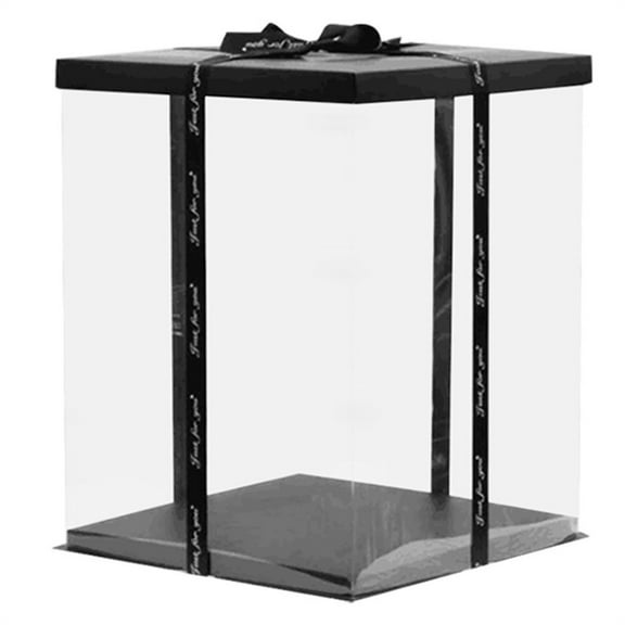 JDEFEG Cake Boxes 30X40Cm Tall Cake Box Transparent Bakery Boxes Large Baking Boxes Square Cake Box for Multi-Layer Cakes Decorating Supplies for Gift Giving Black