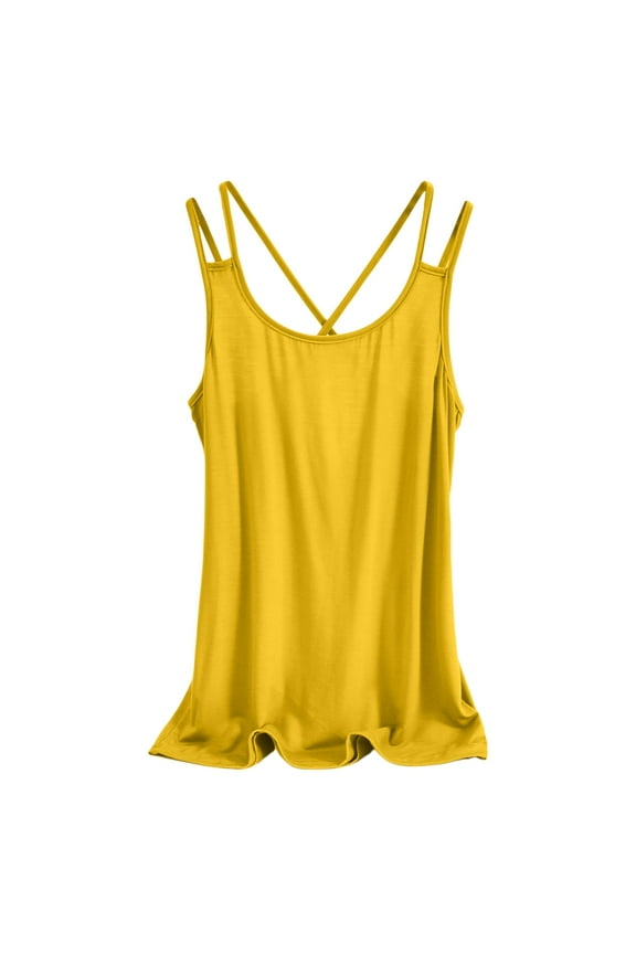Camisole Tops for Women Simple Women's Scoop Neck Sleeveless Knit Ribbed Fitted Casual Crop Tank Top Workout Camisole Tops for Women Undershirts Yellow Size Xxl