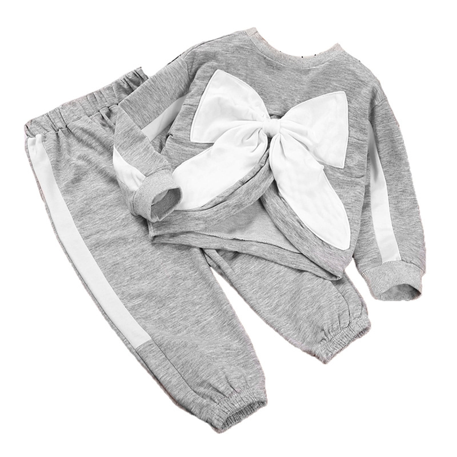 JDEFEG Cute Clothes for Young Teen Girls Toddler Kids Baby Girls Long Sleeve  Bowknot Tops Sweatshirt Solid Pant Trousers Outfits Set 2Pcs 3 Month Baby  Girl Gift Polyester Grey 120 