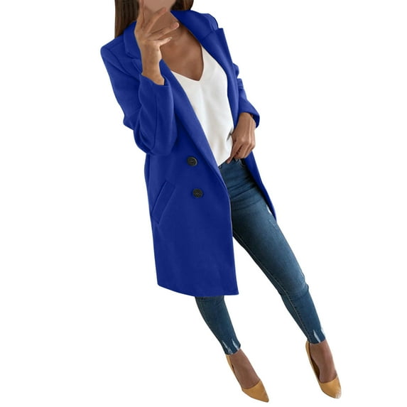 JDEFEG Cute Fall Jackets for Women Women Soft Coat Long Sleeve Hairy Open Pocket Front Short Cardigan Suit Jacket Solid Button Long Coat en Anorak Jacket Women Blue M