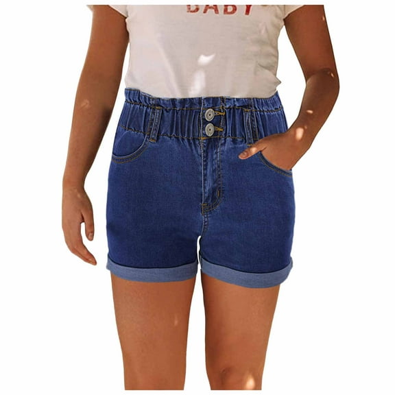 JDEFEG Denim Shorts for Women Casual Mid Rise Shorts Stretch Ripped Jean Shorts Casual Summer Mid Waist Stretchy Denim Jean Shorts Junior Short Jeans Dark Blue Size M