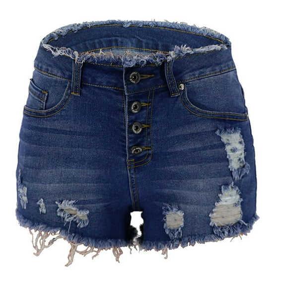 JDEFEG Denim Shorts Women Mid Rise Ripped Jean Shorts Stretchy Hot Short Jeans Summer Jean Shorts Stretch Skinny Denim Shorts Beach Casual Women Shorts Dark Blue Size S