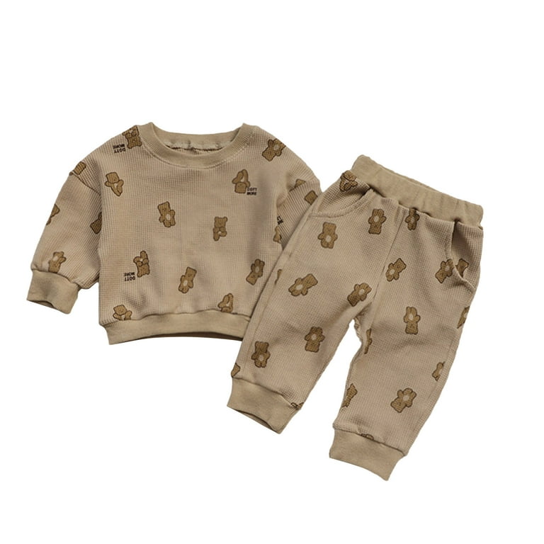 JDEFEG Designer Kids Clothes Baby Girls Boys Autumn Print Cotton Long  Sleeve Long Pants Hoodie Sport Pants Set Outfits Clothes Boy Size 12 Months