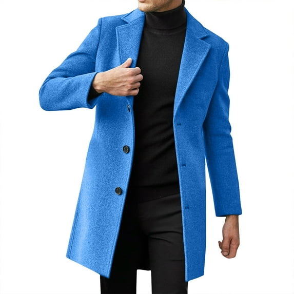 JDEFEG Double Duty Jacket Men Slim Winter Coat Lapel Collar Long Sleeve Padded Leather Jacket Vintage Thicken Coat Sheepskin Jacket Reversible Flash Jacket Blue L