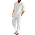 thumbnail image 1 of JDEFEG Double Suit Men Men Pieces Cotton Linen Set Henley Shirt Long Sleeve and Casual Beach Pants Summer Yoga Outfits 20S Suit Cotton Linen White S, 1 of 9