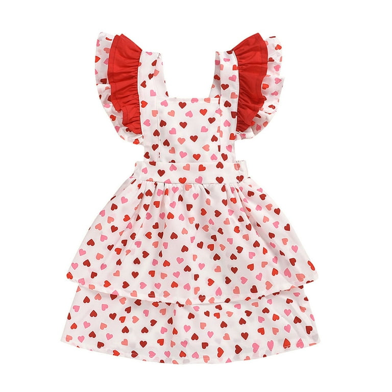 JDEFEG Dresses 5 Year Old Toddler Girls Fly Sleeve Valentine's Day Hearts  Printed Backless Princess Dress Clothes Girls Jumper Dress Cotton Blend