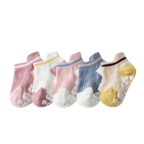 JDEFEG Elephant Socks for Girls 5 Pair Toddler Baby Kids Girls Boys Non-Slip Socks Suit Soft and Elegant Socks Set Cute and Warm Sock Set Socks with Tread Cotton Blend A M