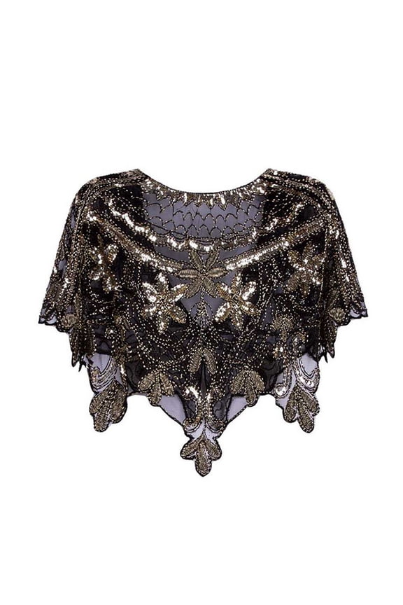 Evening Dress Women1920 Shawl Wrap Art Deco Sequin Beaded Evening Cape Bolero Flapper Cover Up Hi Low Dress Junior Wedding Guest Dresses for Women Ployeser Gold One Size